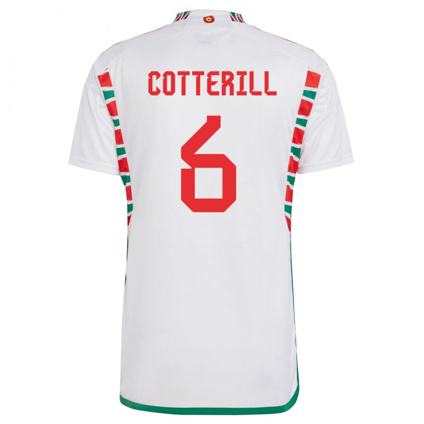 Mann Wales Joel Cotterill #6 Hvit Bortetrøye Drakt Trøye 22-24 Skjorter T-skjorte