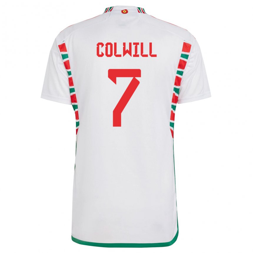 Mann Wales Joel Colwill #7 Hvit Bortetrøye Drakt Trøye 22-24 Skjorter T-skjorte