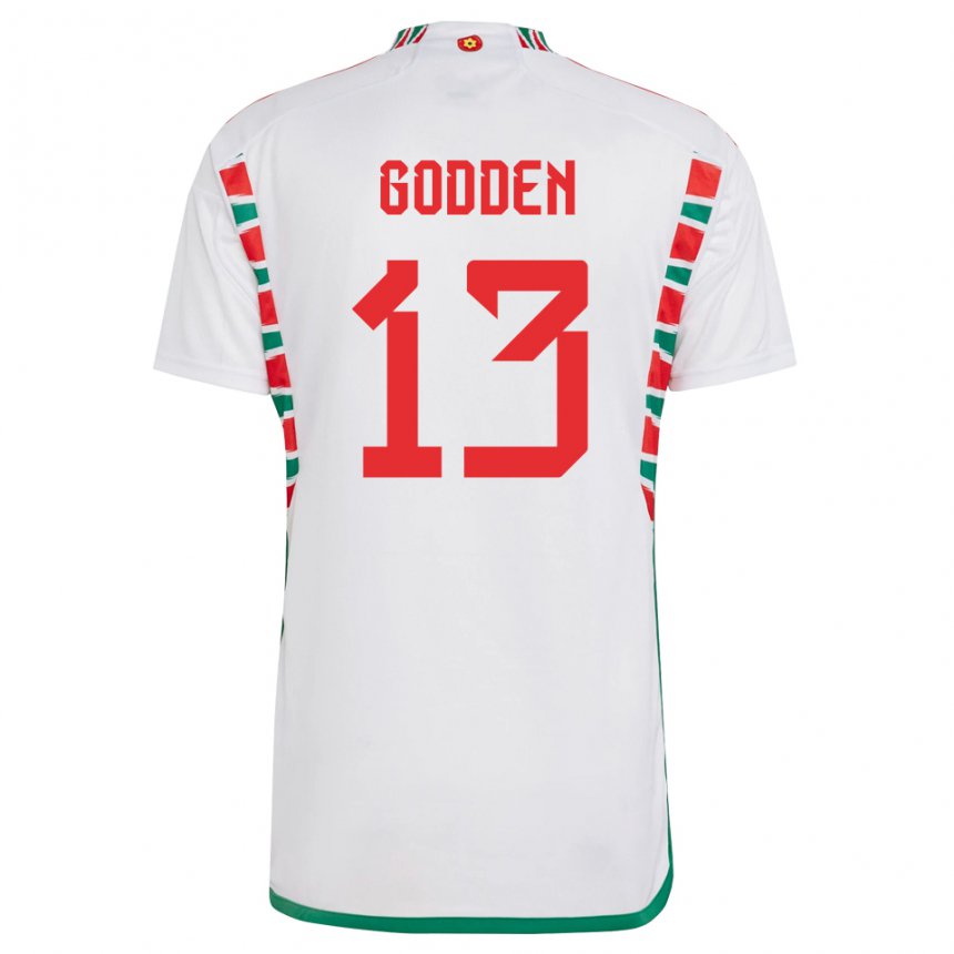 Mann Wales Scott Godden #13 Hvit Bortetrøye Drakt Trøye 22-24 Skjorter T-skjorte