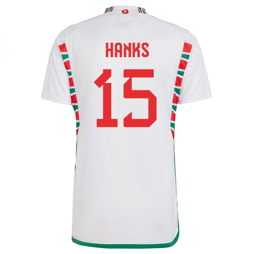 Mann Wales Justin Hanks #15 Hvit Bortetrøye Drakt Trøye 22-24 Skjorter T-skjorte