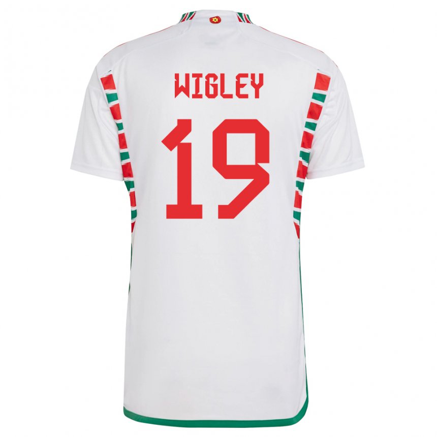 Mann Wales Morgan Wigley #19 Hvit Bortetrøye Drakt Trøye 22-24 Skjorter T-skjorte
