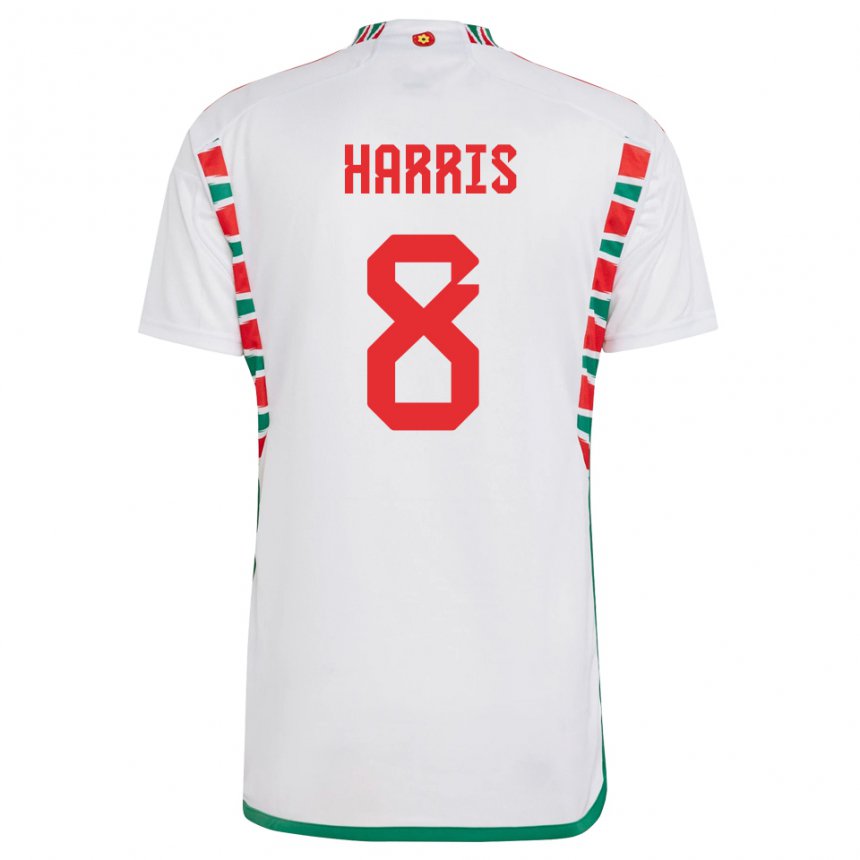 Mann Wales Luke Harris #8 Hvit Bortetrøye Drakt Trøye 22-24 Skjorter T-skjorte