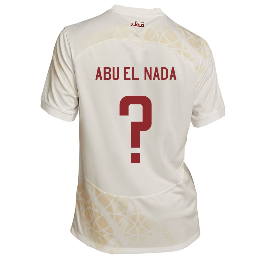 Mann Qatars Mahmoud Abu El Nada #0 Gull Beige Bortetrøye Drakt Trøye 22-24 Skjorter T-skjorte