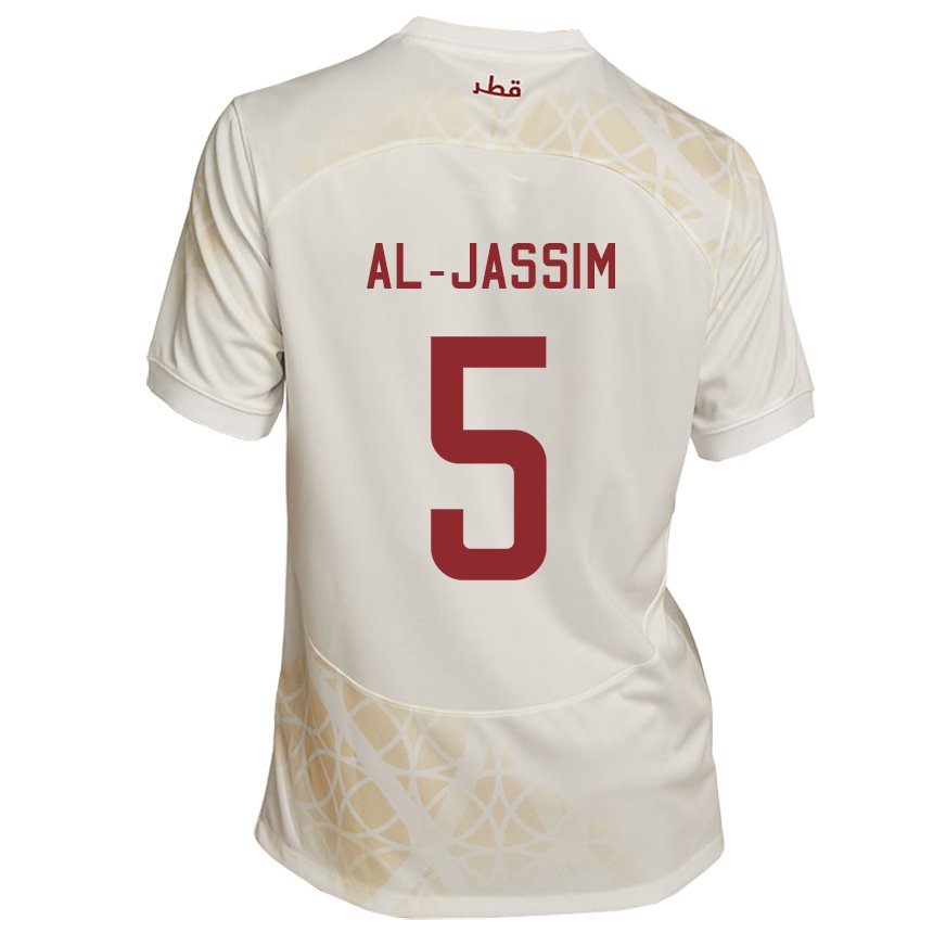 Mann Qatars Dana Al Jassim #5 Gull Beige Bortetrøye Drakt Trøye 22-24 Skjorter T-skjorte