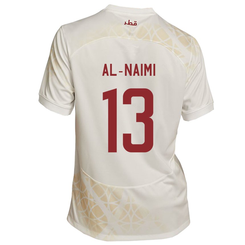 Mann Qatars Zahra Al Naimi #13 Gull Beige Bortetrøye Drakt Trøye 22-24 Skjorter T-skjorte