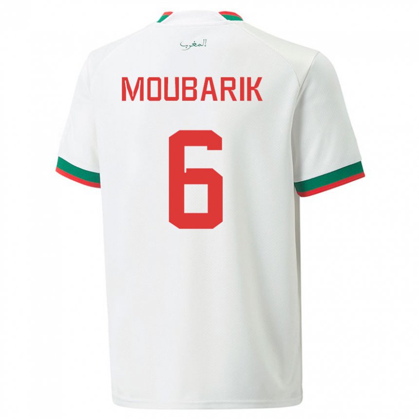 Mann Marokkos El Mehdi Moubarik #6 Hvit Bortetrøye Drakt Trøye 22-24 Skjorter T-skjorte
