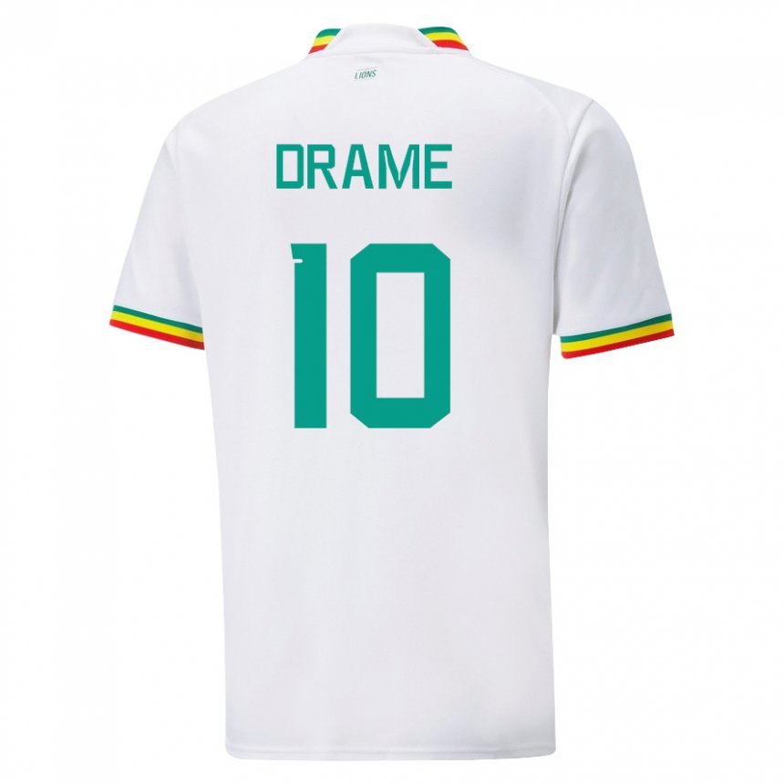 Dame Senegals Ibrahima Drame #10 Hvit Hjemmetrøye Drakt Trøye 22-24 Skjorter T-skjorte