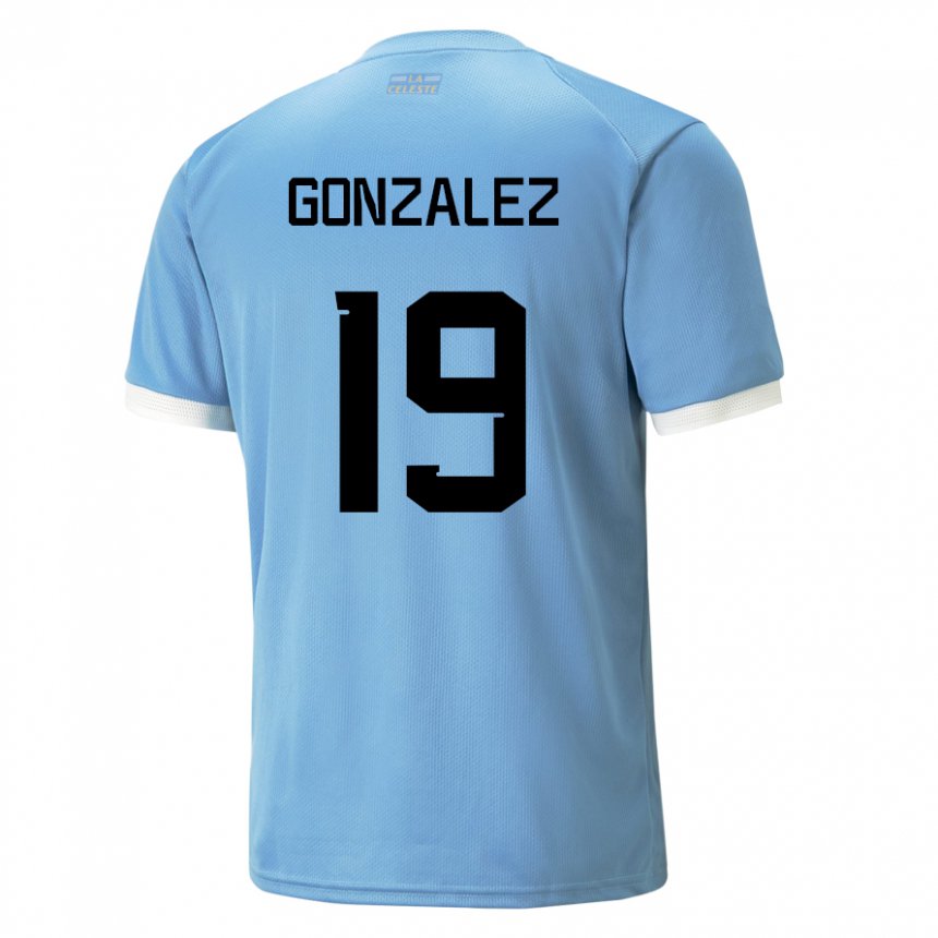 Dame Uruguays Luciano Gonzalez #19 Blå Hjemmetrøye Drakt Trøye 22-24 Skjorter T-skjorte