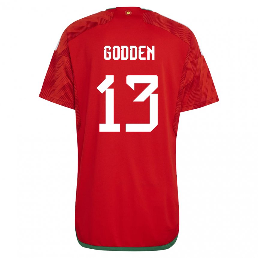 Dame Wales Scott Godden #13 Rød Hjemmetrøye Drakt Trøye 22-24 Skjorter T-skjorte