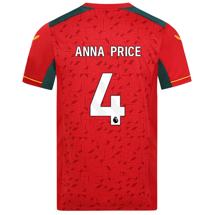 Mann Anna Price #4 Rød Bortetrøye Drakt Trøye 2023/24 Skjorter T-Skjorte