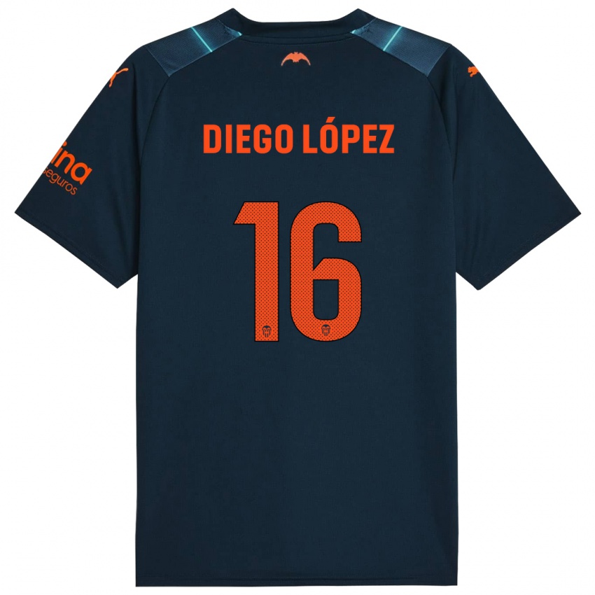 Mann Diego Lopez #16 Marineblå Bortetrøye Drakt Trøye 2023/24 Skjorter T-Skjorte