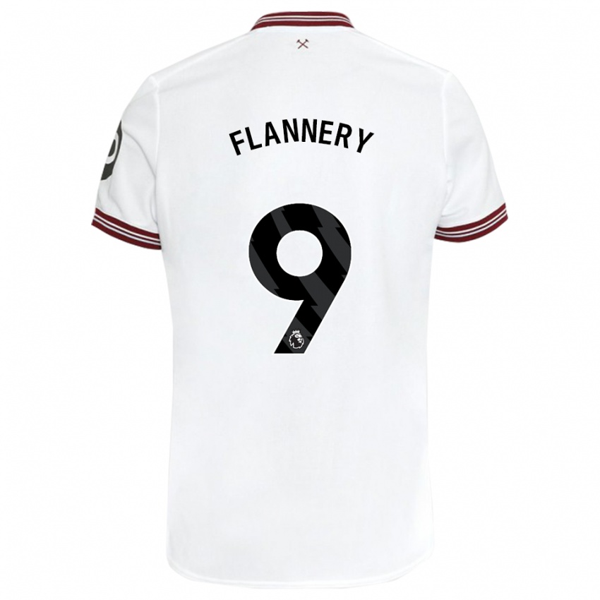 Dame Keira Flannery #9 Hvit Bortetrøye Drakt Trøye 2023/24 Skjorter T-Skjorte