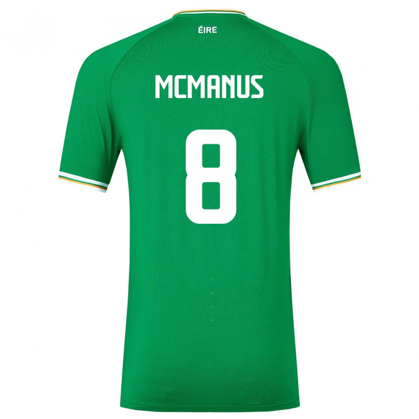 Barn Irland James Mcmanus #8 Grønn Hjemmetrøye Drakt Trøye 24-26 Skjorter T-Skjorte