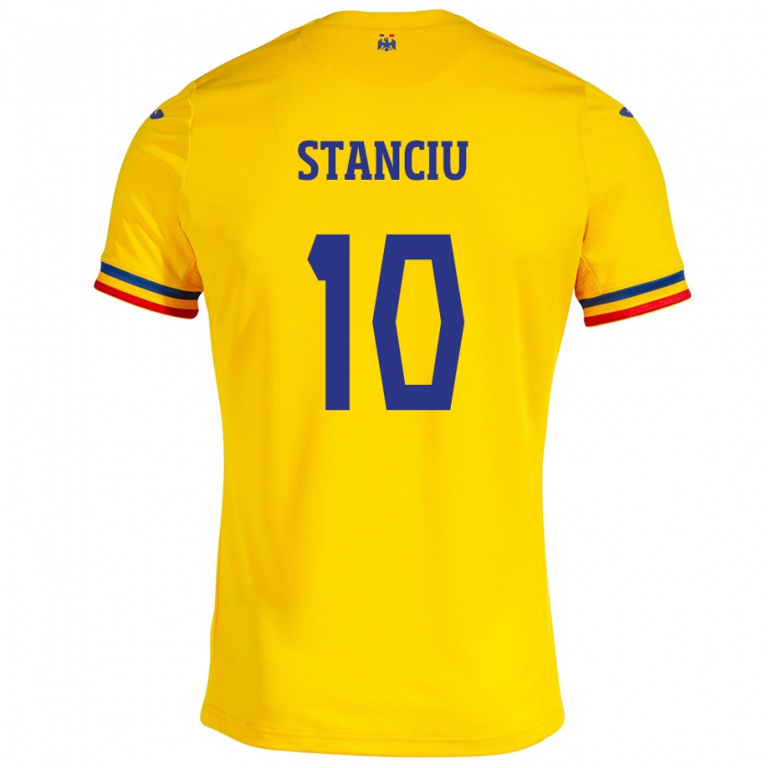 Barn Romania Nicolae Stanciu #10 Gul Hjemmetrøye Drakt Trøye 24-26 Skjorter T-Skjorte