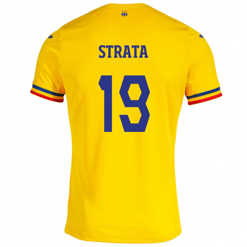 Barn Romania Tony Strata #19 Gul Hjemmetrøye Drakt Trøye 24-26 Skjorter T-Skjorte