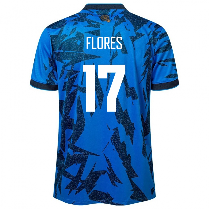 Barn El Salvador Diego Flores #17 Blå Hjemmetrøye Drakt Trøye 24-26 Skjorter T-Skjorte