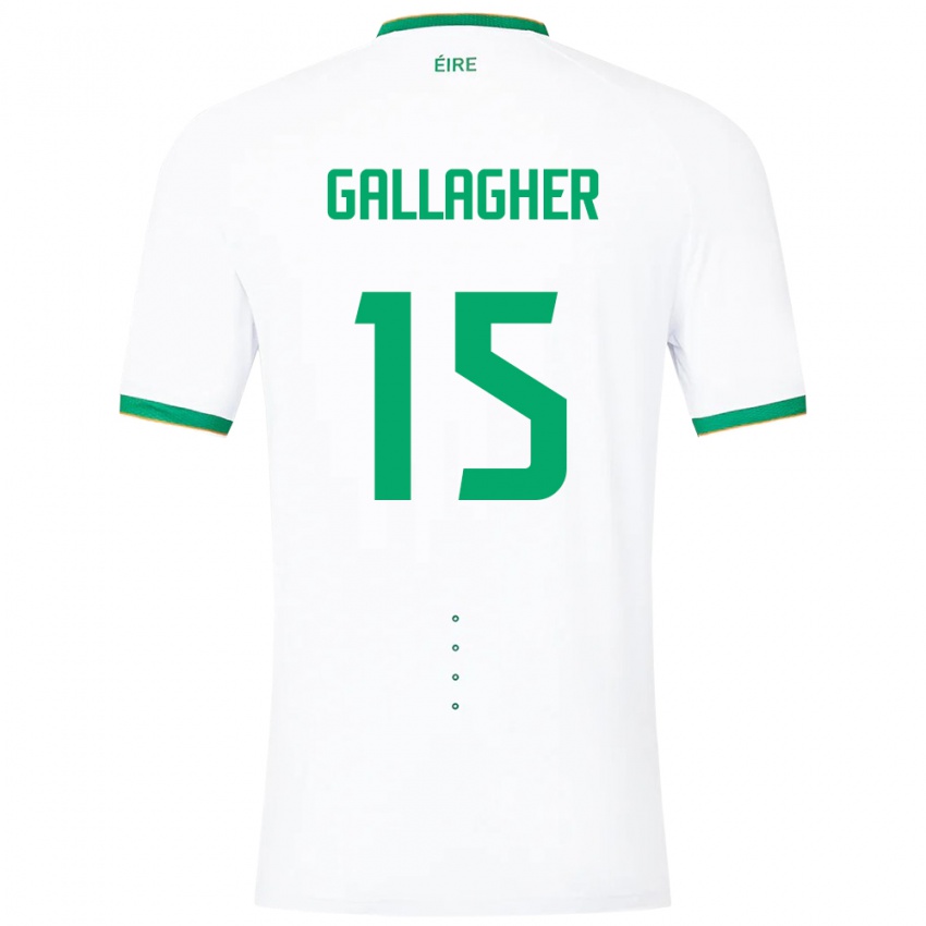 Barn Irland Oisín Gallagher #15 Hvit Bortetrøye Drakt Trøye 24-26 Skjorter T-Skjorte