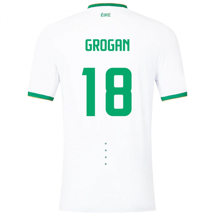 Barn Irland Christy Grogan #18 Hvit Bortetrøye Drakt Trøye 24-26 Skjorter T-Skjorte