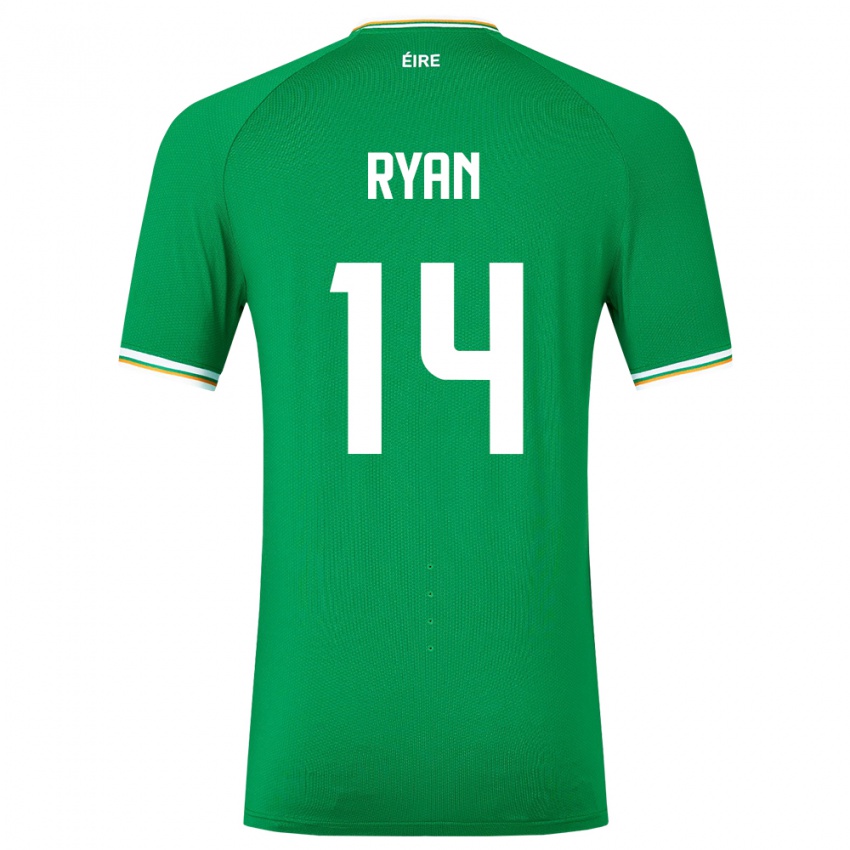 Mann Irland John Ryan #14 Grønn Hjemmetrøye Drakt Trøye 24-26 Skjorter T-Skjorte