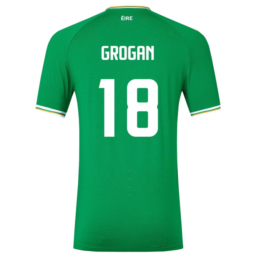 Mann Irland Christy Grogan #18 Grønn Hjemmetrøye Drakt Trøye 24-26 Skjorter T-Skjorte