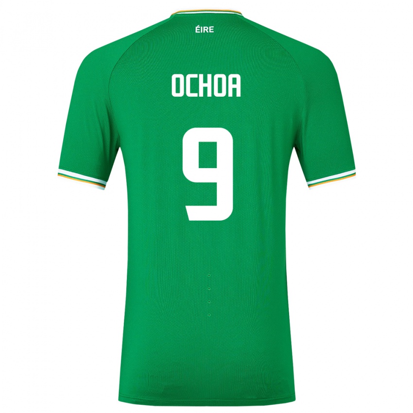 Mann Irland Aarón Ochoa #9 Grønn Hjemmetrøye Drakt Trøye 24-26 Skjorter T-Skjorte