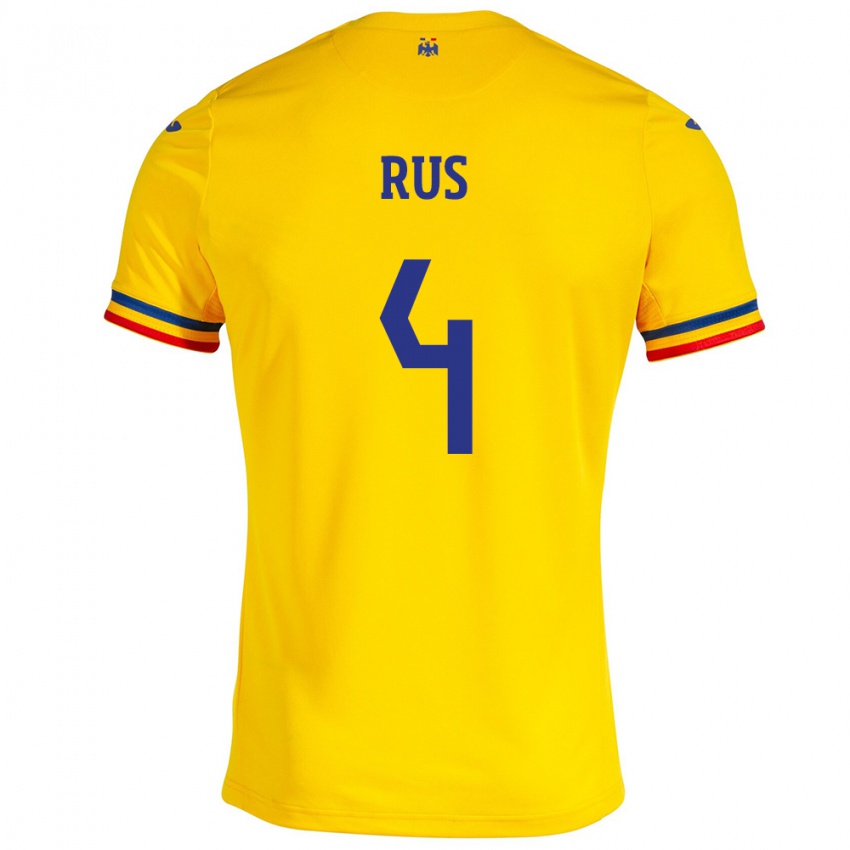 Mann Romania Adrian Rus #4 Gul Hjemmetrøye Drakt Trøye 24-26 Skjorter T-Skjorte