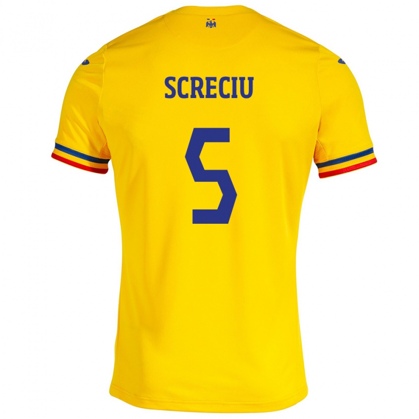 Mann Romania Vladimir Screciu #5 Gul Hjemmetrøye Drakt Trøye 24-26 Skjorter T-Skjorte