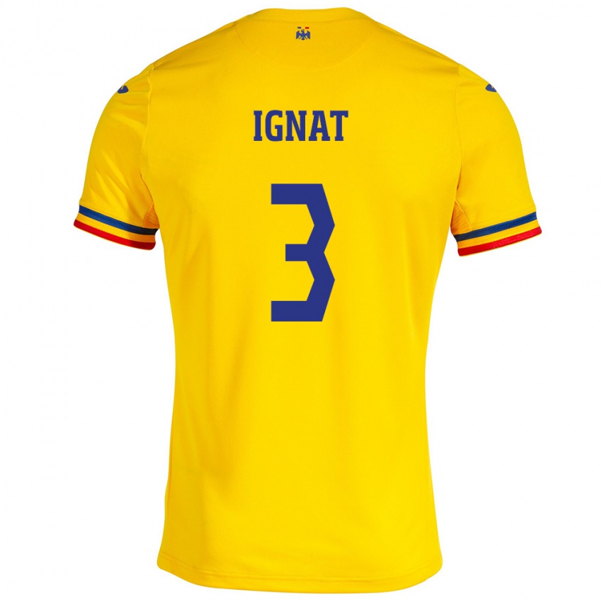 Mann Romania Cristian Ignat #3 Gul Hjemmetrøye Drakt Trøye 24-26 Skjorter T-Skjorte