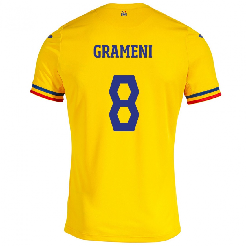 Mann Romania Constantin Grameni #8 Gul Hjemmetrøye Drakt Trøye 24-26 Skjorter T-Skjorte