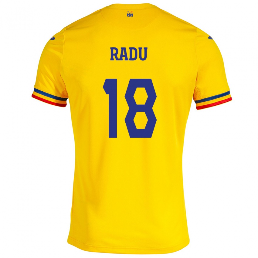 Mann Romania Denis Radu #18 Gul Hjemmetrøye Drakt Trøye 24-26 Skjorter T-Skjorte