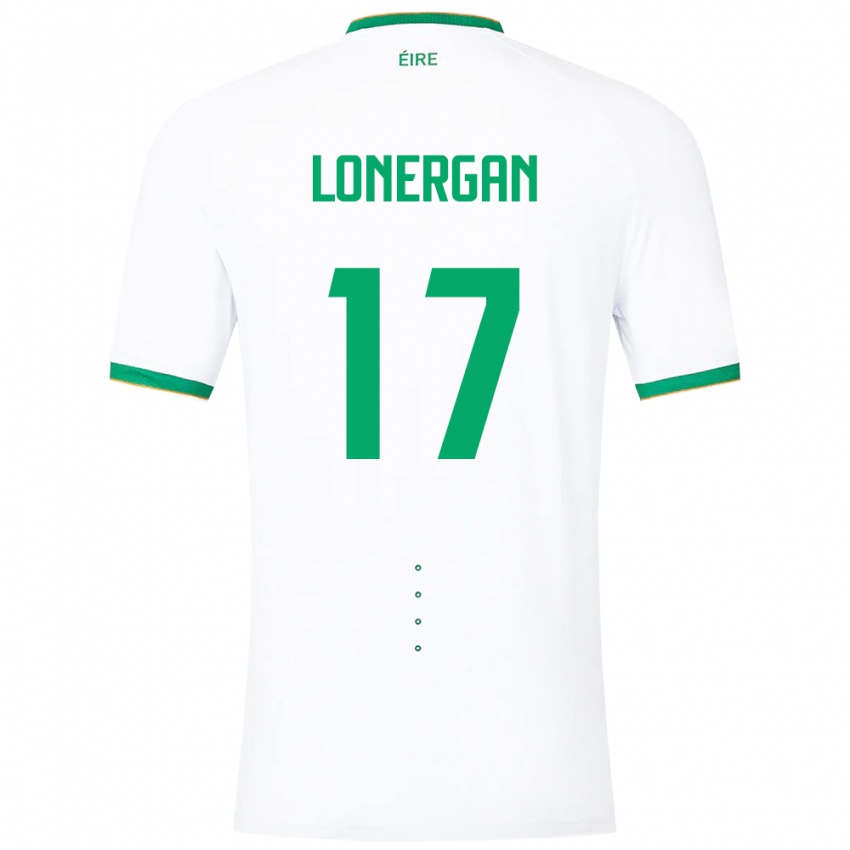 Mann Irland Tom Lonergan #17 Hvit Bortetrøye Drakt Trøye 24-26 Skjorter T-Skjorte