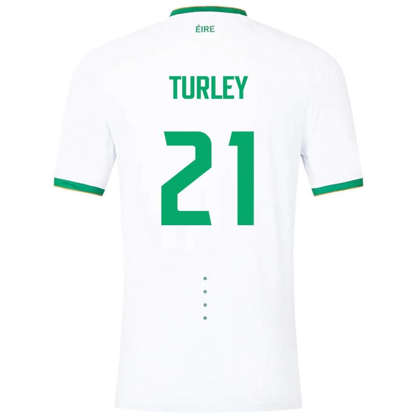 Mann Irland Freddie Turley #21 Hvit Bortetrøye Drakt Trøye 24-26 Skjorter T-Skjorte