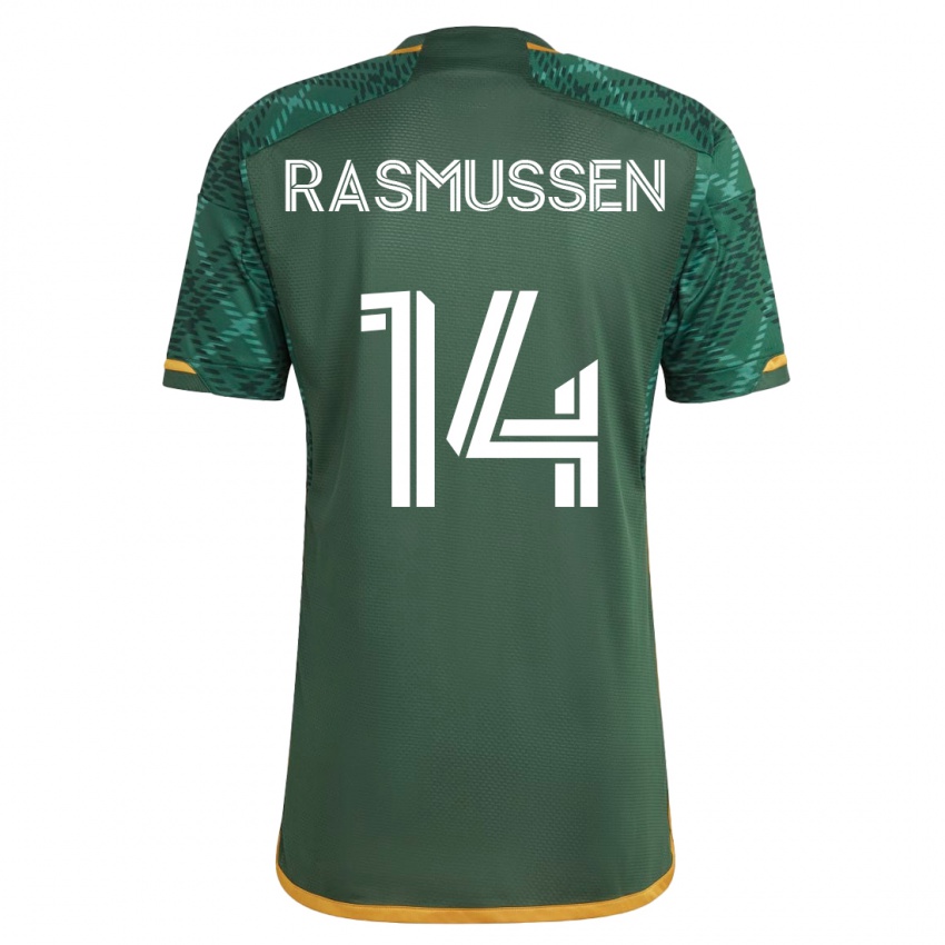 Barn Justin Rasmussen #14 Grønn Hjemmetrøye Drakt Trøye 2023/24 Skjorter T-Skjorte
