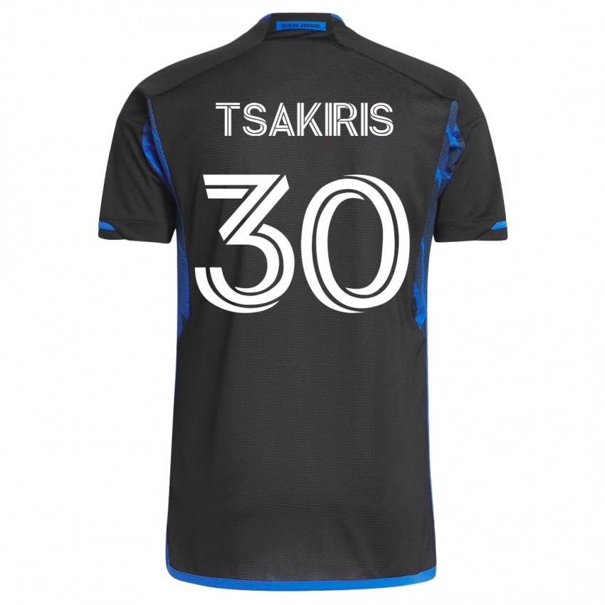 Barn Niko Tsakiris #30 Blå Svart Hjemmetrøye Drakt Trøye 2023/24 Skjorter T-Skjorte