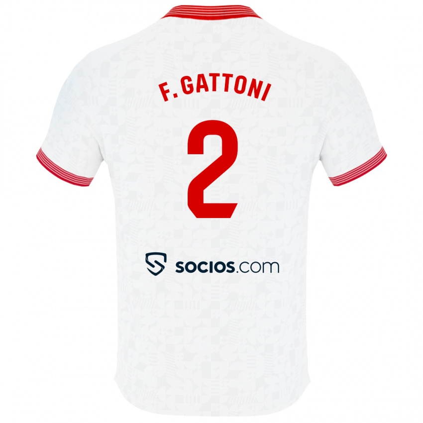 Barn Federico Gattoni #2 Hvit Hjemmetrøye Drakt Trøye 2023/24 Skjorter T-Skjorte