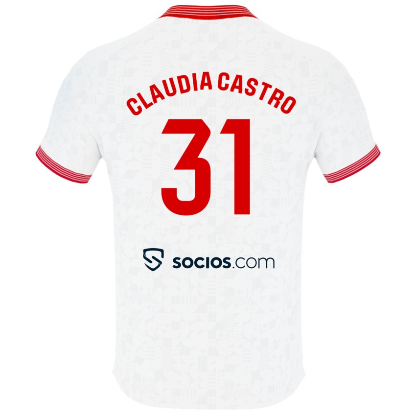 Barn Claudia Castro Romero #31 Hvit Hjemmetrøye Drakt Trøye 2023/24 Skjorter T-Skjorte
