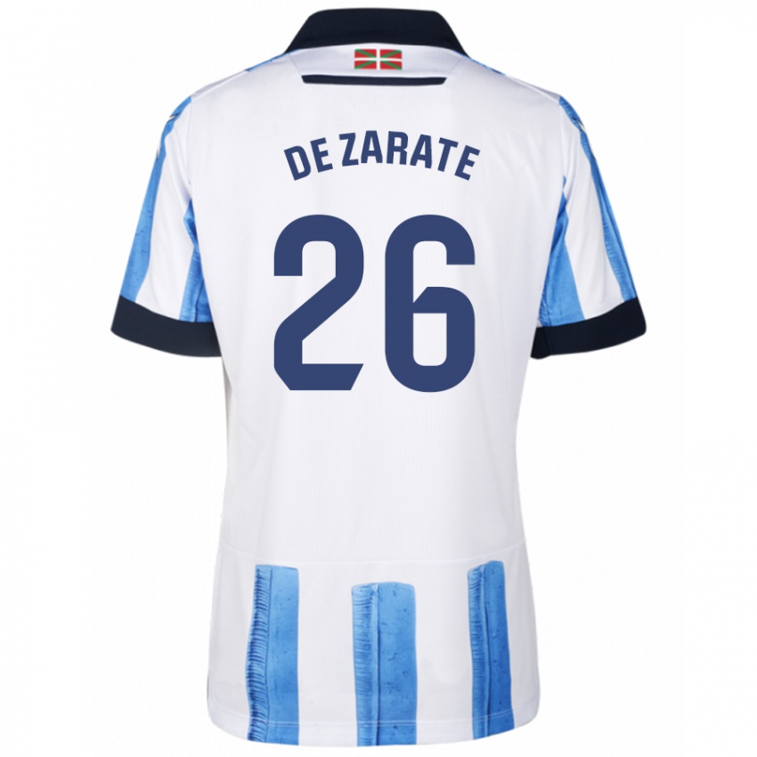 Barn Urko González De Zarate #26 Blå Hvit Hjemmetrøye Drakt Trøye 2023/24 Skjorter T-Skjorte