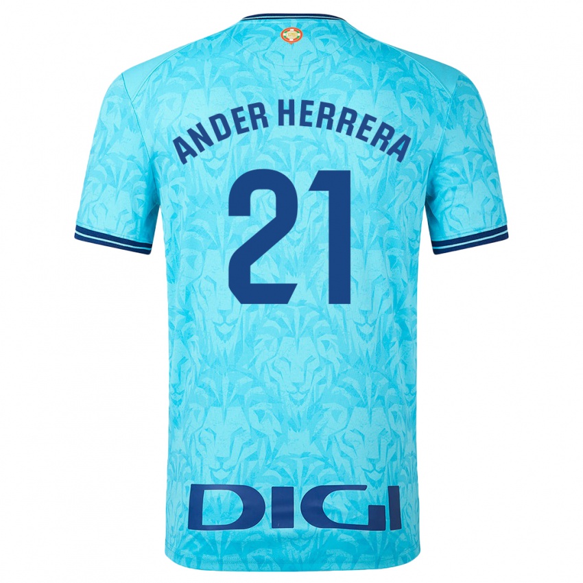 Barn Ander Herrera #21 Himmelblå Bortetrøye Drakt Trøye 2023/24 Skjorter T-Skjorte