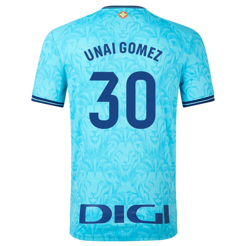 Barn Unai Gómez #30 Himmelblå Bortetrøye Drakt Trøye 2023/24 Skjorter T-Skjorte