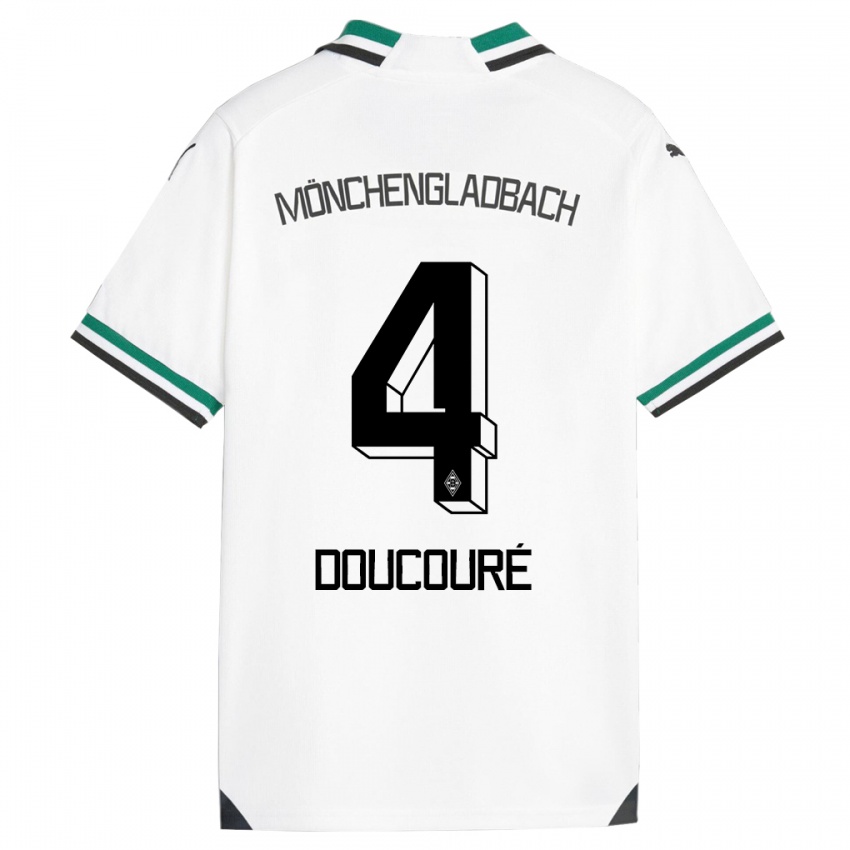Mann Mamadou Doucoure #4 Hvit Grønn Hjemmetrøye Drakt Trøye 2023/24 Skjorter T-Skjorte