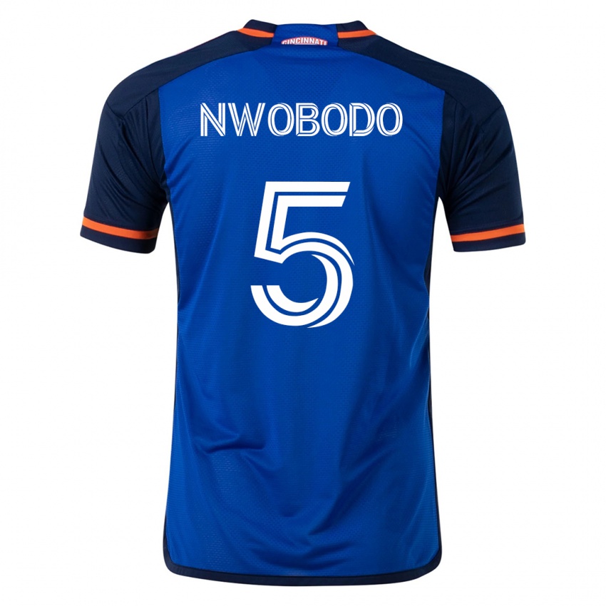 Mann Obinna Nwobodo #5 Blå Hjemmetrøye Drakt Trøye 2023/24 Skjorter T-Skjorte