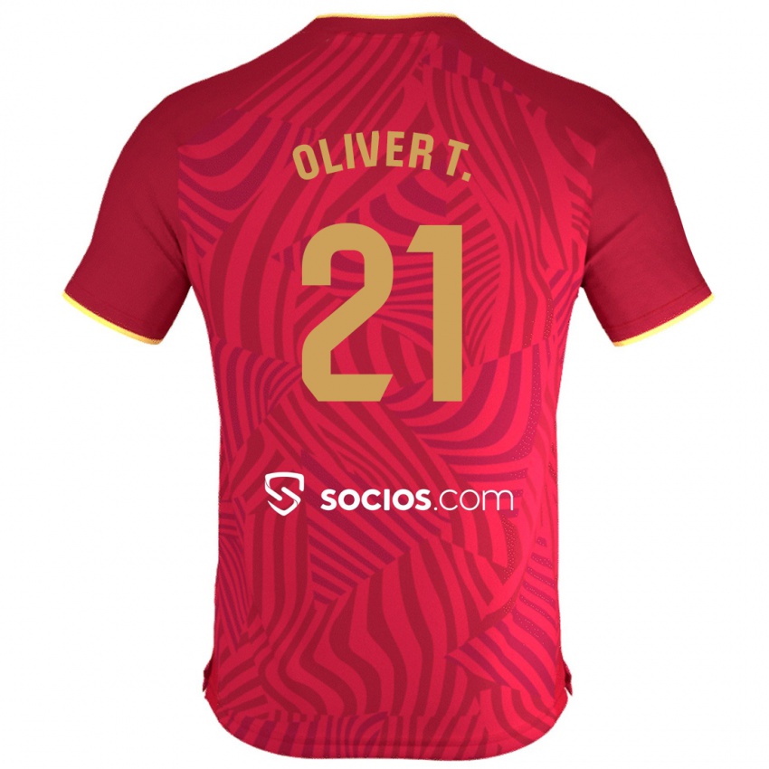 Mann Oliver Torres #21 Rød Bortetrøye Drakt Trøye 2023/24 Skjorter T-Skjorte