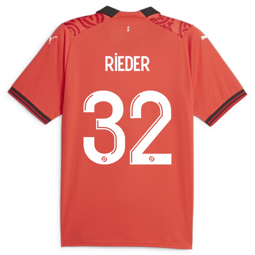 Dame Fabian Rieder #32 Rød Hjemmetrøye Drakt Trøye 2023/24 Skjorter T-Skjorte