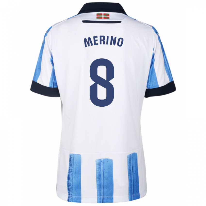 Dame Mikel Merino #8 Blå Hvit Hjemmetrøye Drakt Trøye 2023/24 Skjorter T-Skjorte