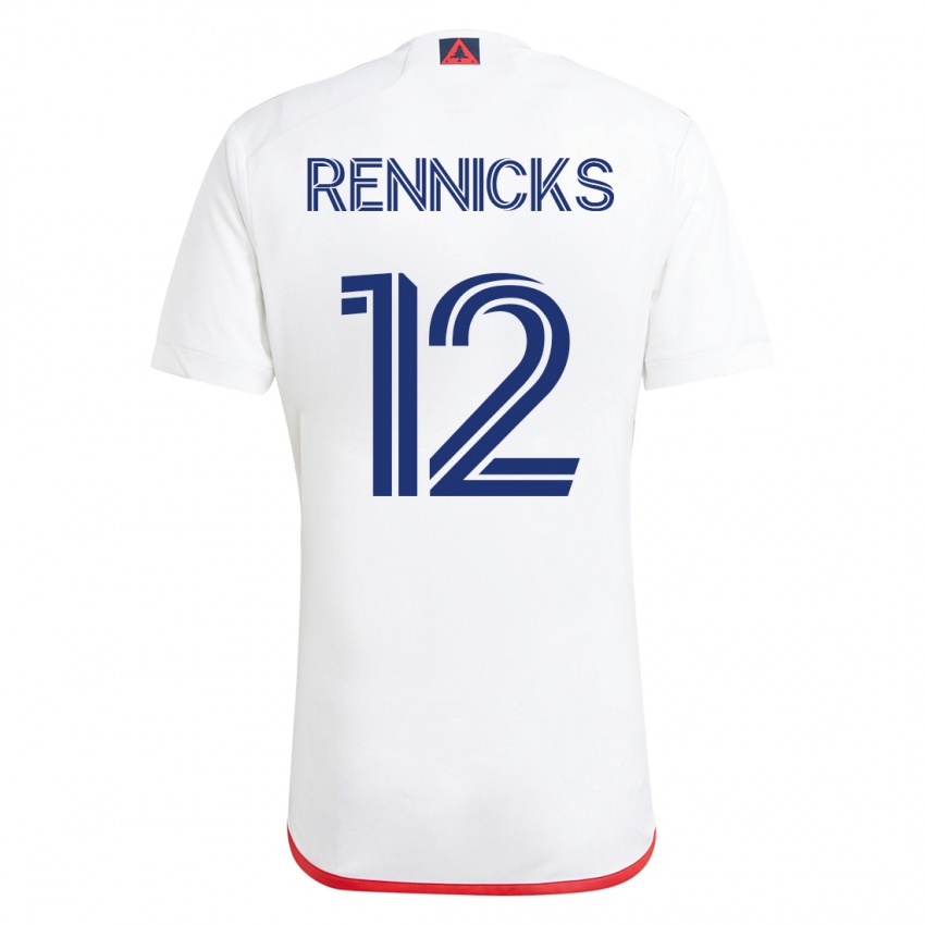 Dame Justin Rennicks #12 Hvit Rød Bortetrøye Drakt Trøye 2023/24 Skjorter T-Skjorte