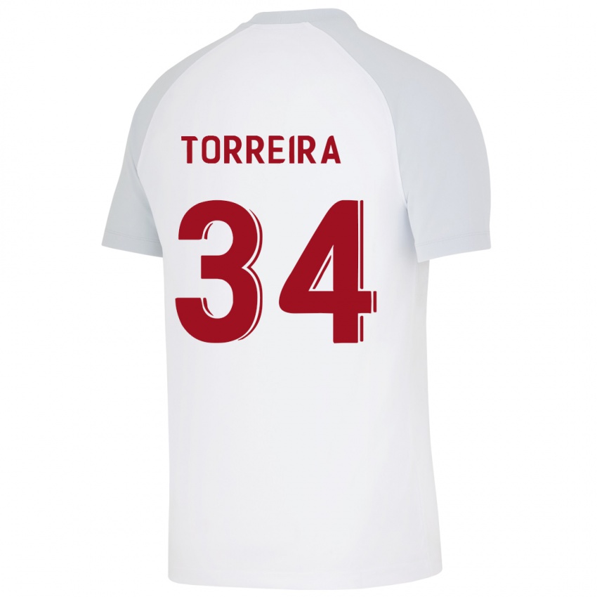 Dame Lucas Torreira #34 Hvit Bortetrøye Drakt Trøye 2023/24 Skjorter T-Skjorte