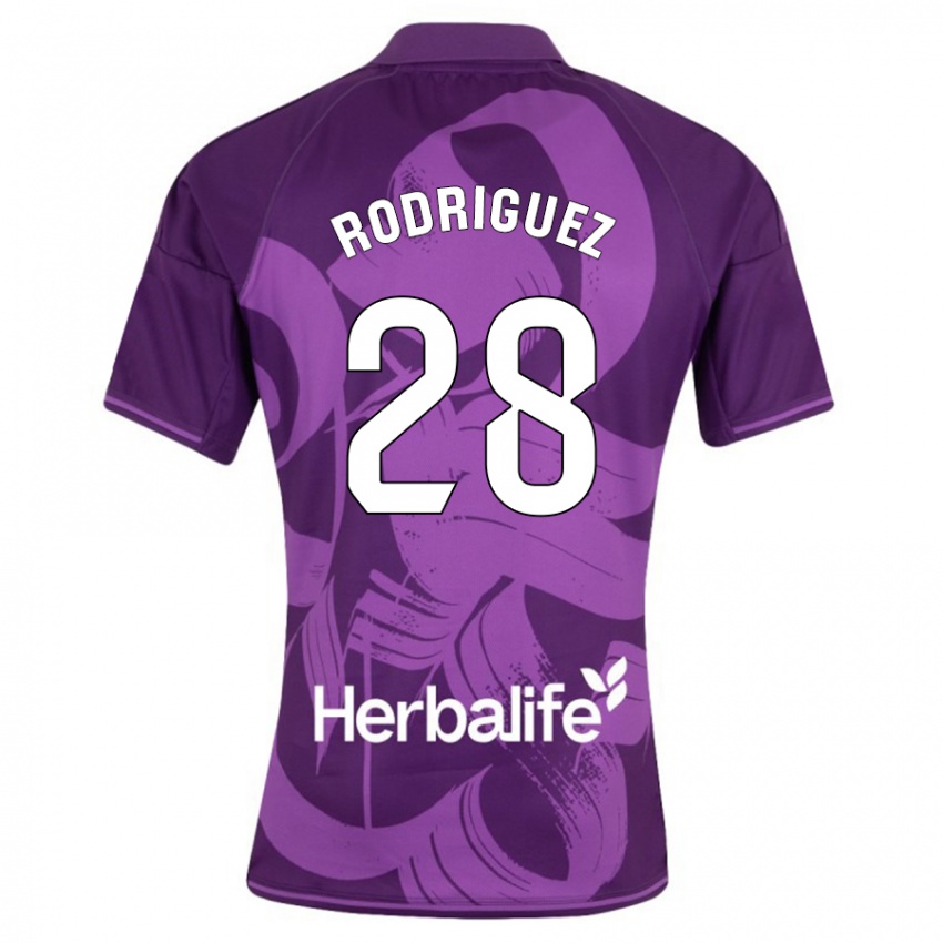 Dame Yago Rodríguez #28 Fiolett Bortetrøye Drakt Trøye 2023/24 Skjorter T-Skjorte