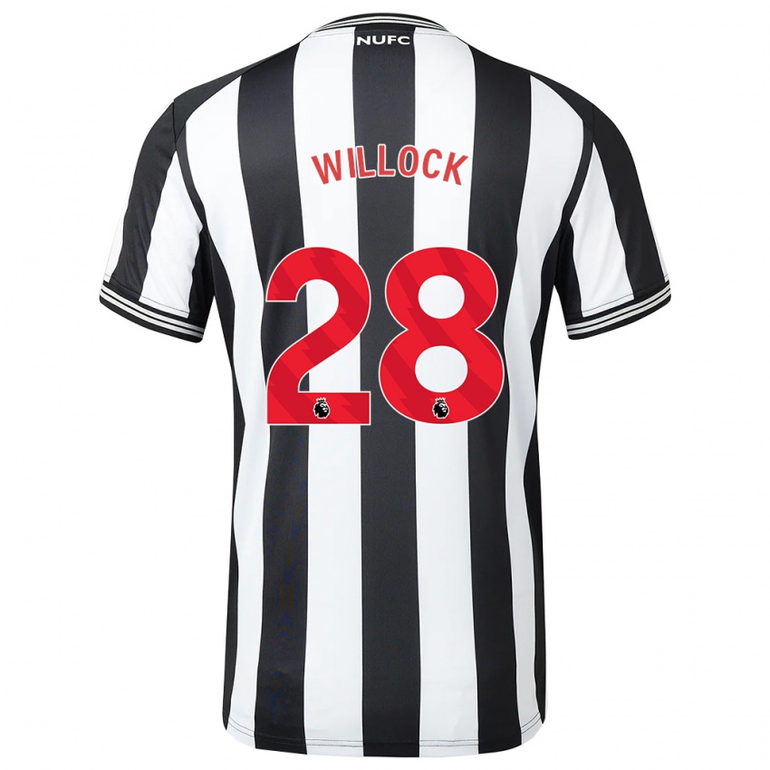 Barn Joe Willock #28 Svart Hvit Hjemmetrøye Drakt Trøye 2023/24 Skjorter T-Skjorte
