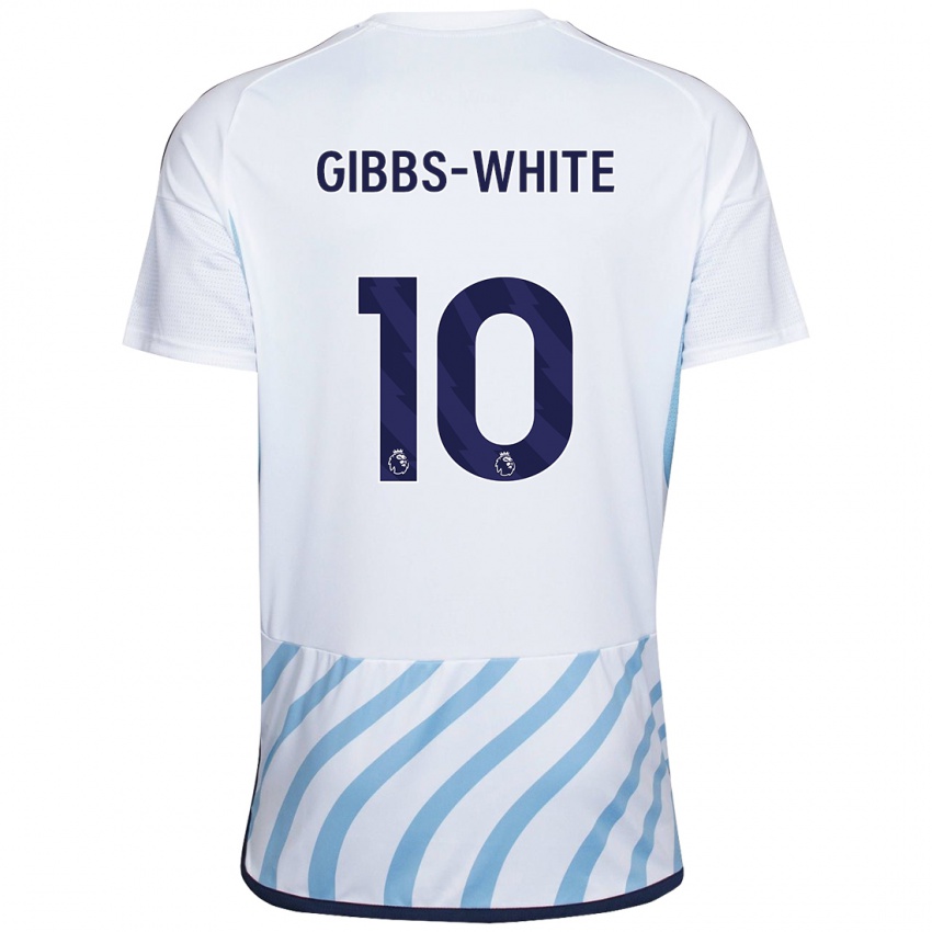 Barn Morgan Gibbs-White #10 Hvit Blå Bortetrøye Drakt Trøye 2023/24 Skjorter T-Skjorte