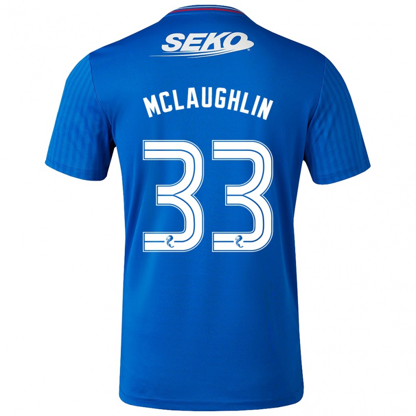 Mann Jon Mclaughlin #33 Blå Hjemmetrøye Drakt Trøye 2023/24 Skjorter T-Skjorte